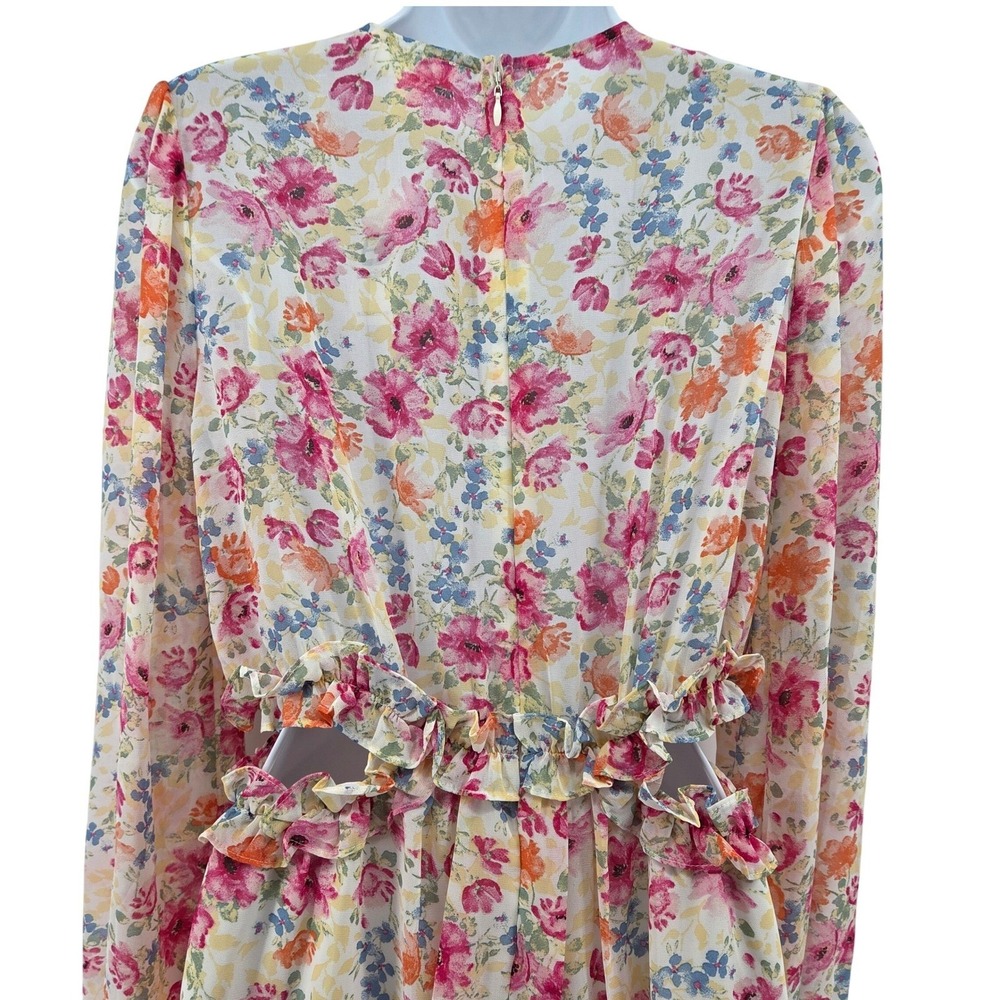 Privy Floral Mini Dress Multi Color Cutout V-Neck Cottagecore Fairycore Boho M - Picture 12 of 12